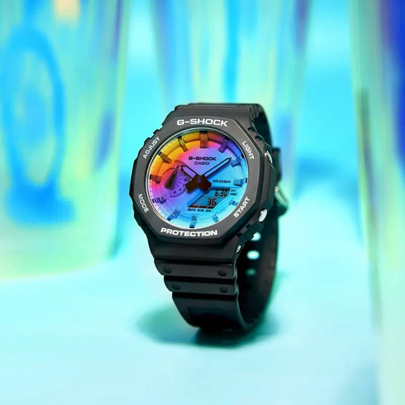 G-Shock Carbon Core Guard Rainbow Gradated Dial Men's Watch- GA-2100SR-1A